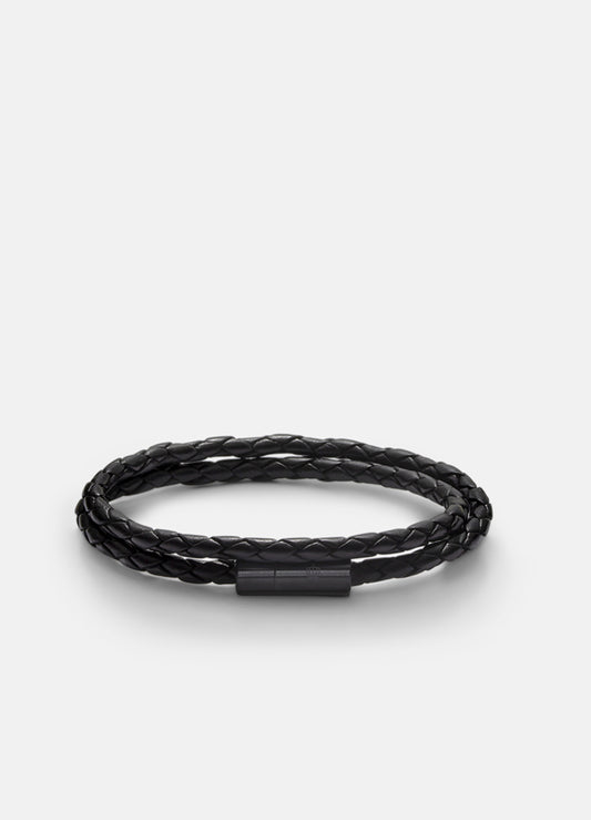 Leather Bracelet 4 mm. Black - Large