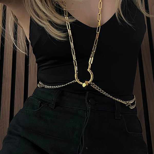 Juno Golden Body Chain - Bär som Kroppssmycke eller Halsband